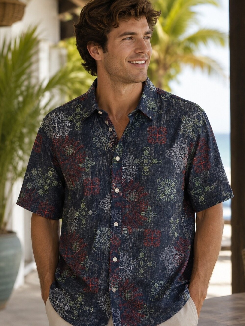 Reyn Spooner Shirt  Mens Classic Fit Short Sleeve Button Down Size XL Navy Aloha